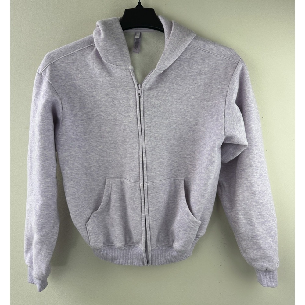 SKIMS Limited Edition Cotton Fleece Cropped Full Zip Up Hoodie Purple Heather M - Picture 13 of 16